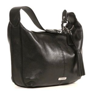 Coach Avery Black Leather Tassel Hobo Bag